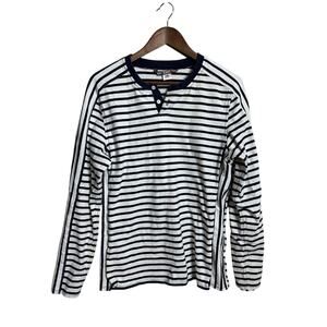 Mr Turk Bryant Henley Shirt Navy Striped Long Sleeve Knit size M SAMPLE